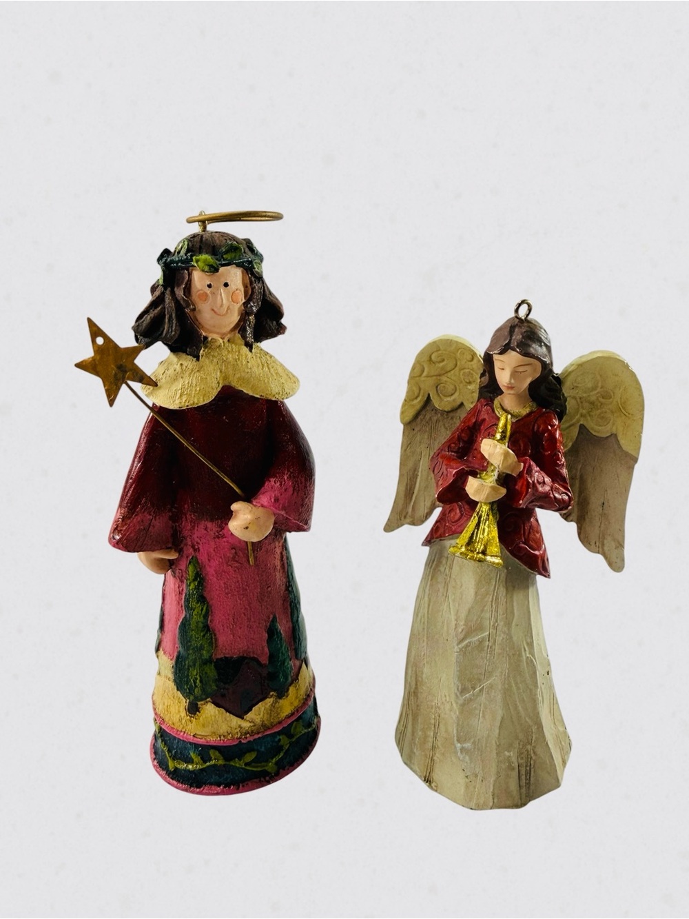 Angel Northern Star Holiday Christmas Ornament Set Of 2 Trumpet Wings Halo Tree